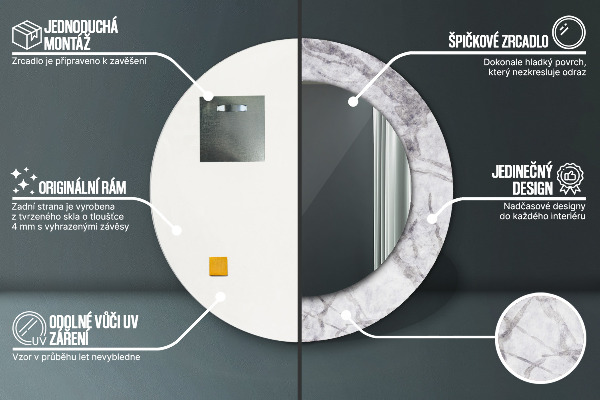 Espelho circular de parede decorativo Mármore branco