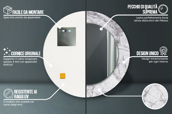 Espelho circular de parede decorativo Mármore branco