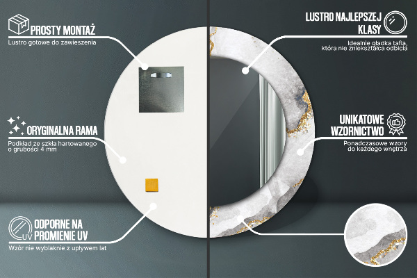 Espelho circular de parede decorativo Mármore branco dourado