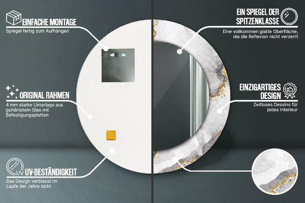 Espelho circular de parede decorativo Mármore branco dourado