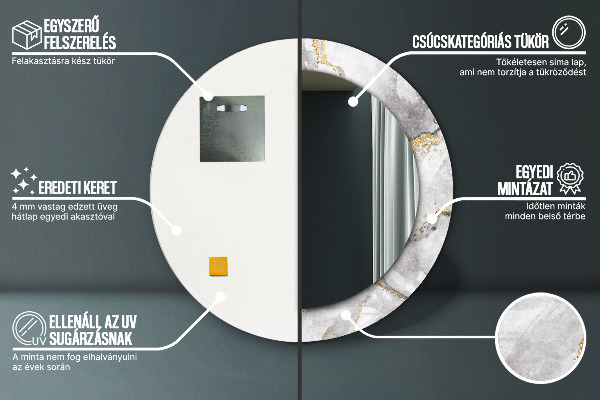 Espelho circular de parede decorativo Mármore branco dourado