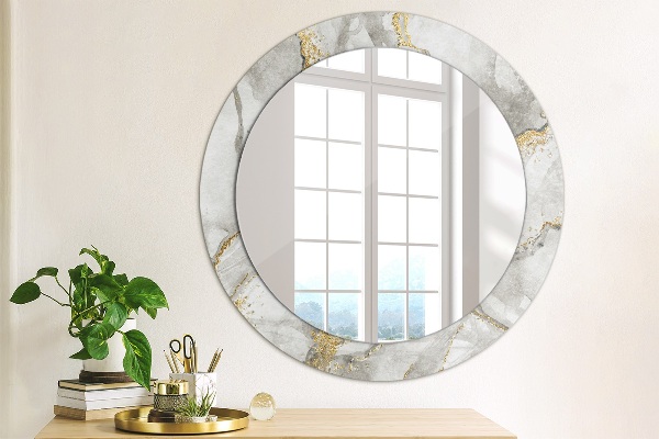 Espelho circular de parede decorativo Mármore branco dourado
