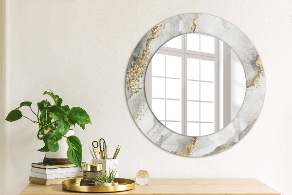 Espelho circular de parede decorativo Mármore branco dourado
