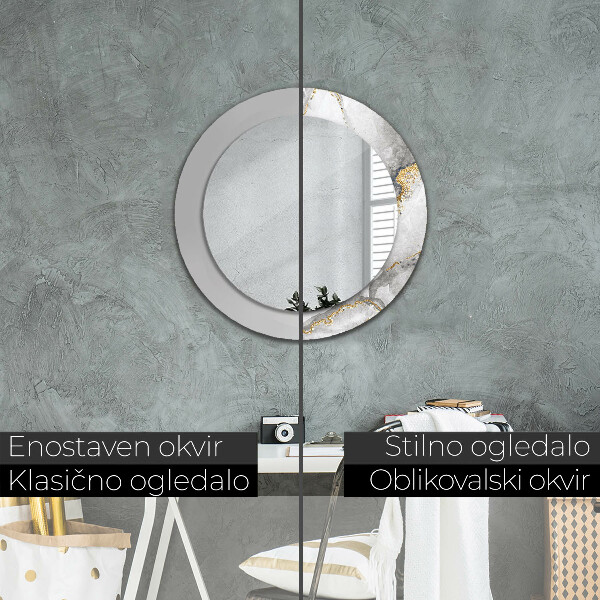 Espelho circular de parede decorativo Mármore branco dourado