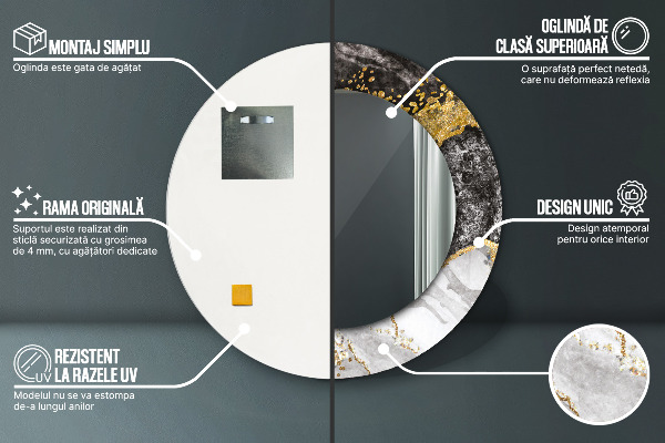Espelho circular de parede decorativo Mármore e ouro