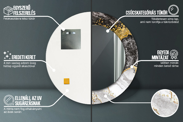 Espelho circular de parede decorativo Mármore e ouro