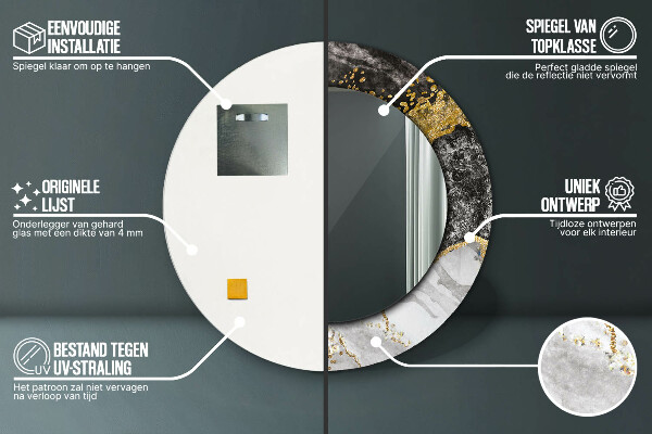 Espelho circular de parede decorativo Mármore e ouro