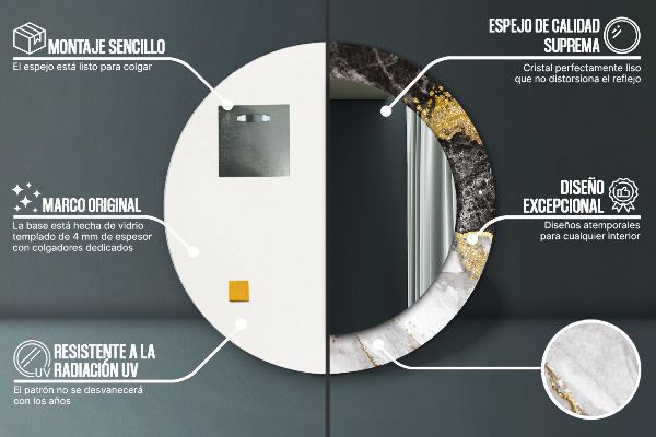 Espelho circular de parede decorativo Mármore e ouro