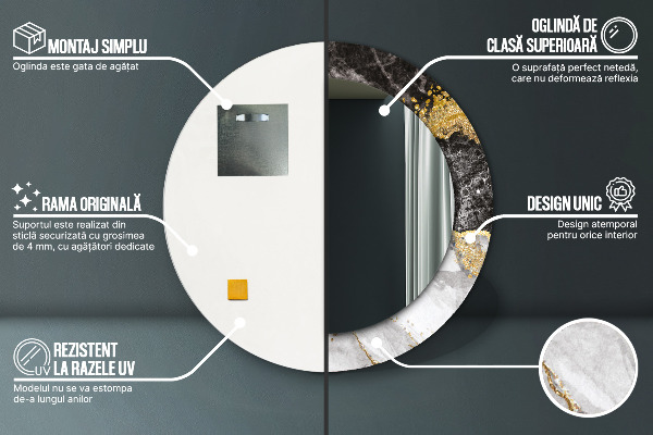 Espelho circular de parede decorativo Mármore e ouro