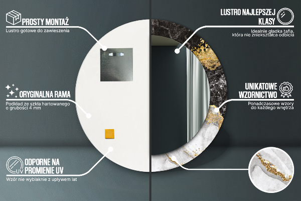 Espelho circular de parede decorativo Mármore e ouro