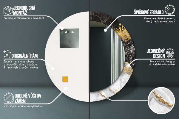 Espelho circular de parede decorativo Mármore e ouro