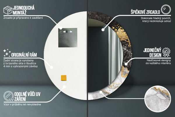 Espelho circular de parede decorativo Mármore e ouro