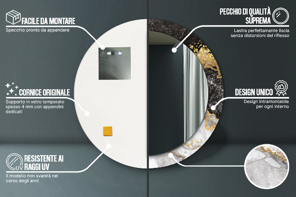 Espelho circular de parede decorativo Mármore e ouro