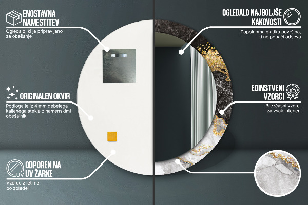 Espelho circular de parede decorativo Mármore e ouro