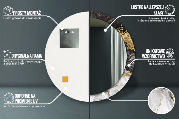 Espelho circular de parede decorativo Mármore e ouro