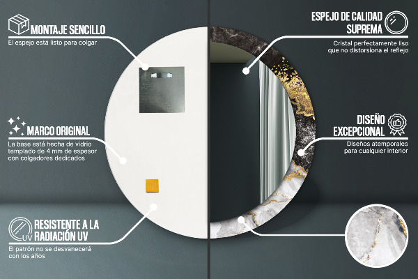 Espelho circular de parede decorativo Mármore e ouro