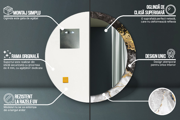 Espelho circular de parede decorativo Mármore e ouro