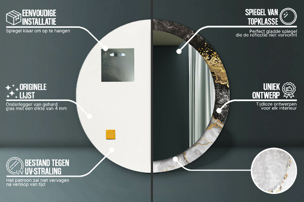 Espelho circular de parede decorativo Mármore e ouro