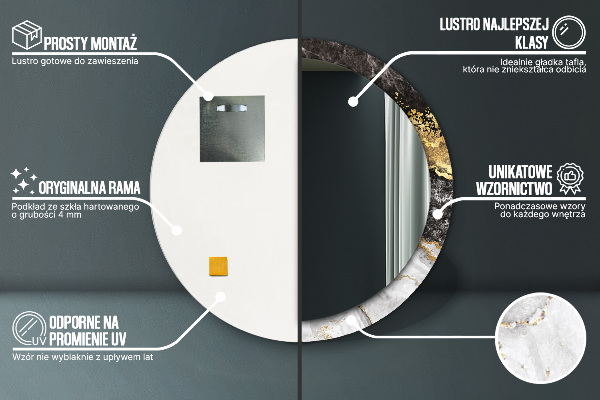 Espelho circular de parede decorativo Mármore e ouro