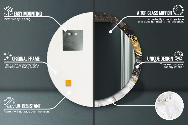 Espelho circular de parede decorativo Mármore e ouro