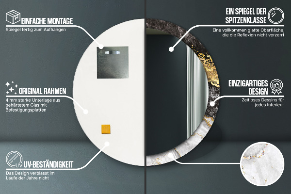 Espelho circular de parede decorativo Mármore e ouro