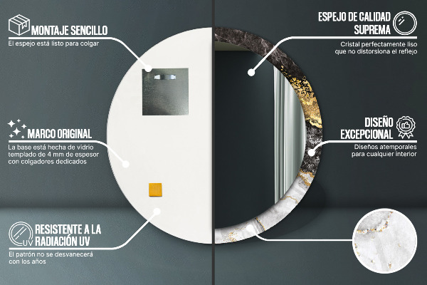 Espelho circular de parede decorativo Mármore e ouro