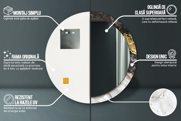 Espelho circular de parede decorativo Mármore e ouro