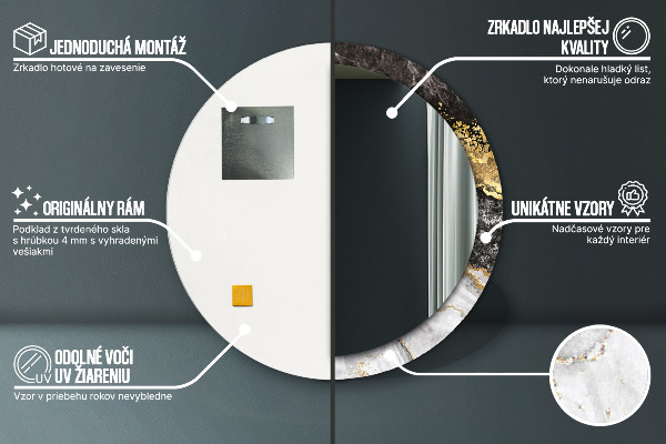 Espelho circular de parede decorativo Mármore e ouro