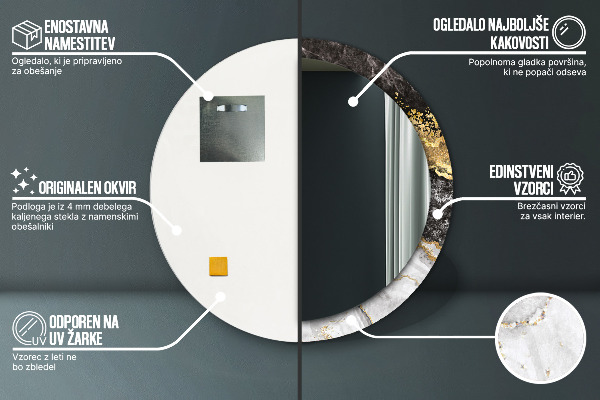 Espelho circular de parede decorativo Mármore e ouro