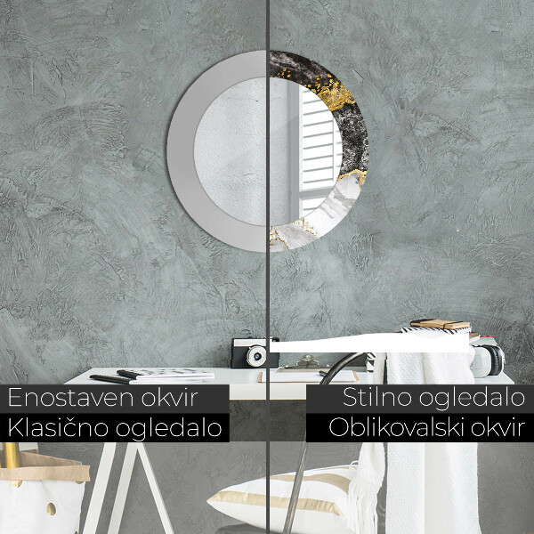 Espelho circular de parede decorativo Mármore e ouro
