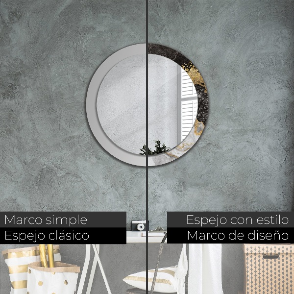 Espelho circular de parede decorativo Mármore e ouro