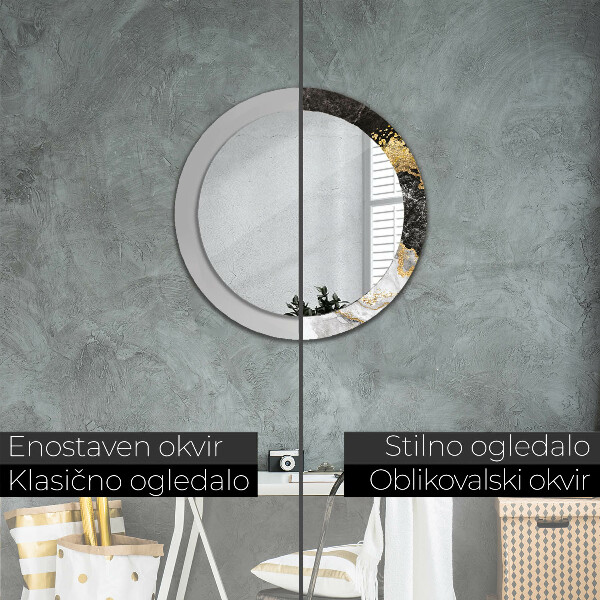Espelho circular de parede decorativo Mármore e ouro