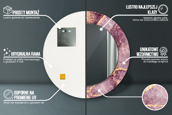 Espelho com moldura impressa redondo Mármore com ouro