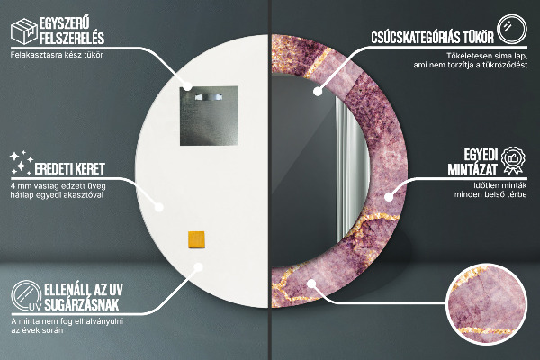 Espelho com moldura impressa redondo Mármore com ouro