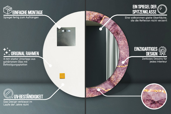 Espelho com moldura impressa redondo Mármore com ouro
