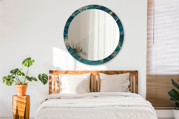 Espelho com moldura impressa redondo Mármore verde malaquite