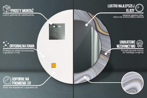 Espelho com moldura impressa redondo Mármore cinzento