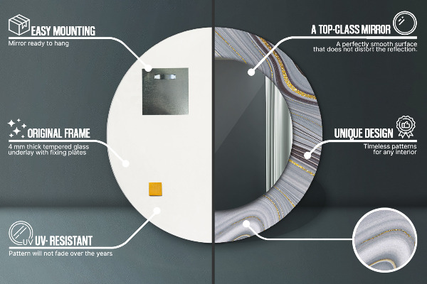 Espelho com moldura impressa redondo Mármore cinzento