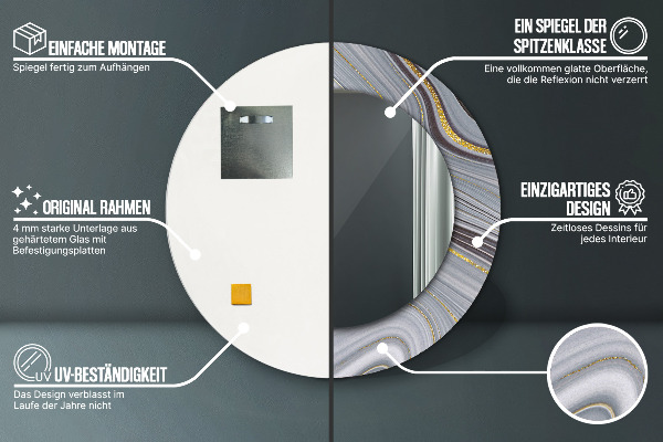 Espelho com moldura impressa redondo Mármore cinzento