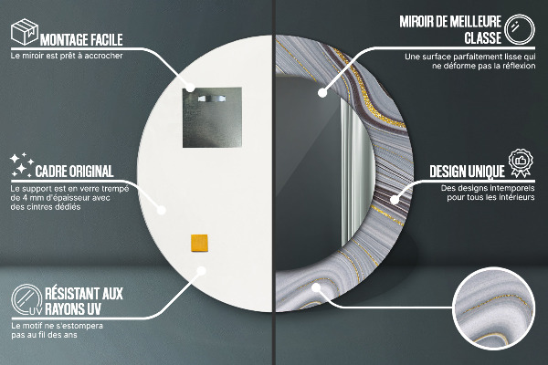 Espelho com moldura impressa redondo Mármore cinzento