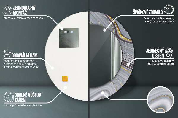 Espelho com moldura impressa redondo Mármore cinzento
