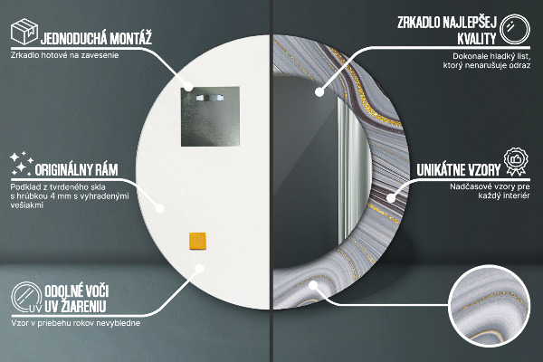 Espelho com moldura impressa redondo Mármore cinzento