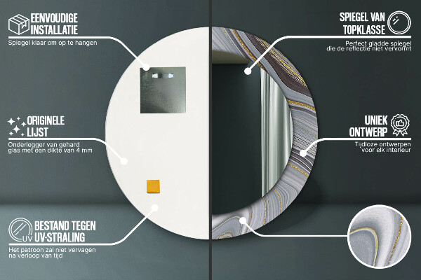 Espelho com moldura impressa redondo Mármore cinzento