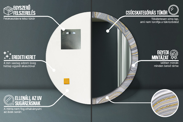 Espelho com moldura impressa redondo Mármore cinzento