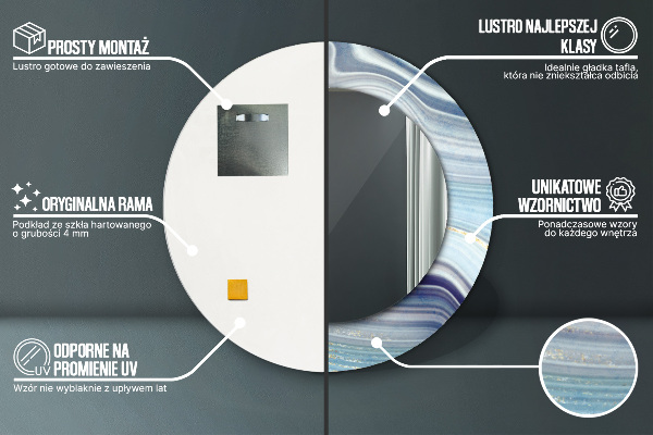 Espelho com moldura impressa redondo Mármore azul