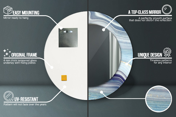 Espelho com moldura impressa redondo Mármore azul