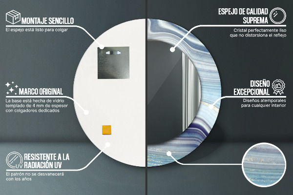 Espelho com moldura impressa redondo Mármore azul