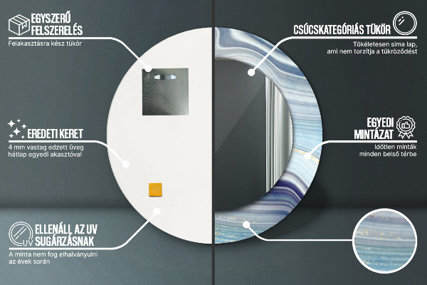 Espelho com moldura impressa redondo Mármore azul