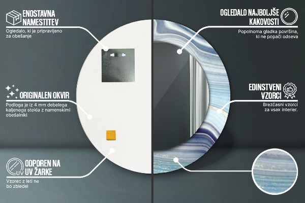 Espelho com moldura impressa redondo Mármore azul