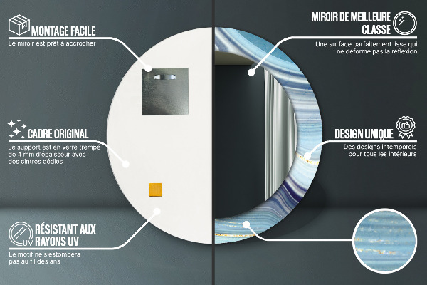 Espelho com moldura impressa redondo Mármore azul